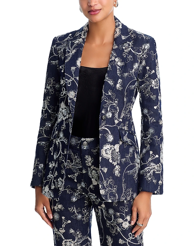 Cinq a Sept Garden Embroidered Denim Cheyenne Blazer