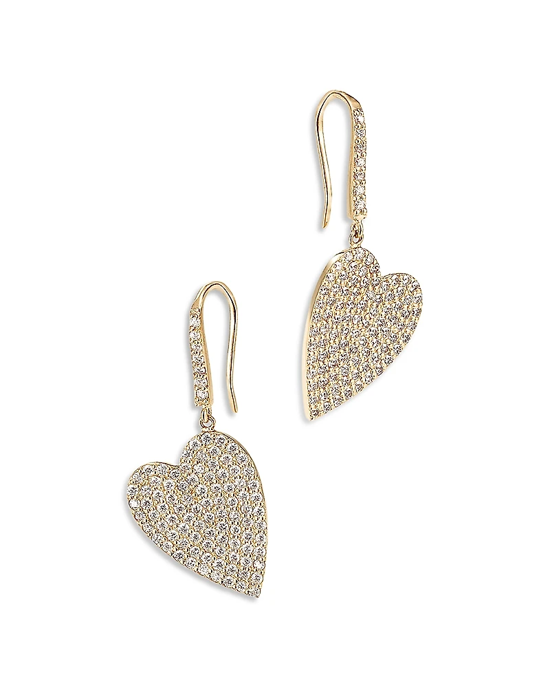 Lana Jewelry 14K Yellow Gold Diamond Pave Heart Dangle Drop Earrings
