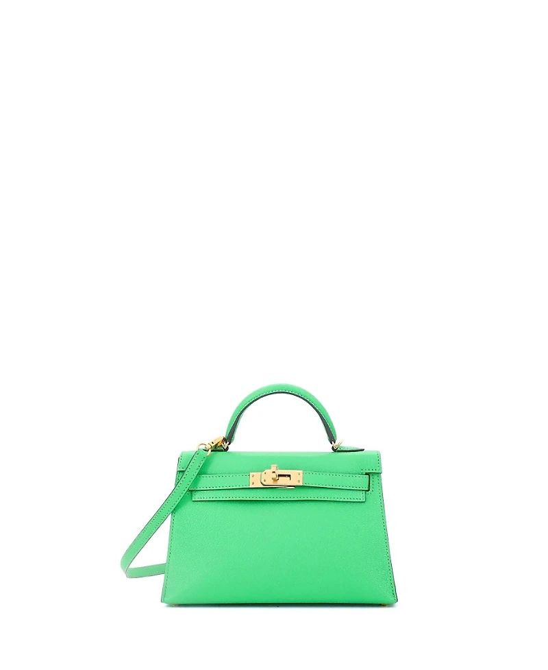 Pre-Owned Hermes Kelly 20 Handbag Green Chevre Mysore with Gold Hardware