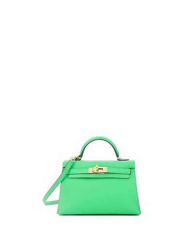 Pre-Owned Hermes Kelly 20 Handbag Green Chevre Mysore with Gold Hardware