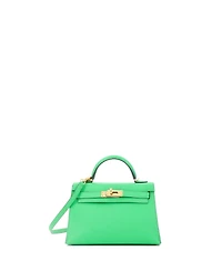 Pre-Owned Hermes Kelly 20 Handbag Green Chevre Mysore with Gold Hardware