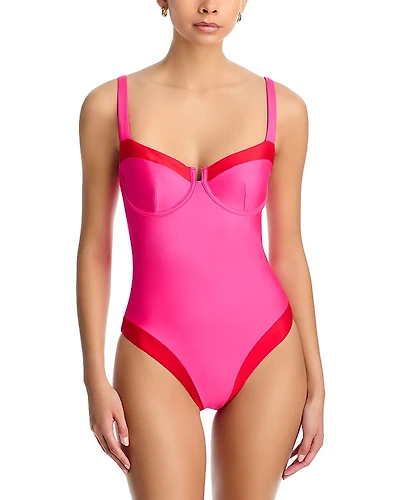 Aqua Color Blocked Underwire One Piece Swimsuit - Exclusive