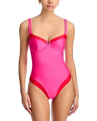 Aqua Color Blocked Underwire One Piece Swimsuit - Exclusive