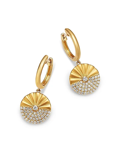 Bloomingdale's Fine Collection Diamond Pave Ridge Textured Circle Drop Earrings