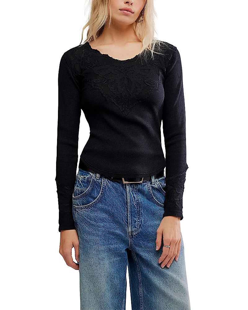 Free People Butterfly Lace Trim Top