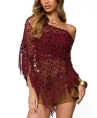 Edikted Fringe Sequin Crochet Poncho