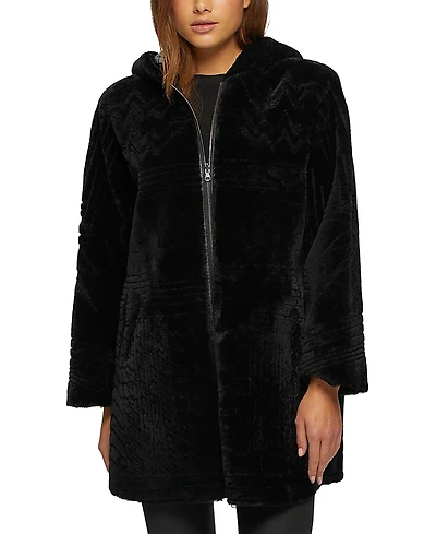 Gorski Reversible Shearling Parka Coat with Grooved Pattern