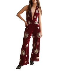 Nasty Gal Star Embellished Velvet Halter Jumpsuit