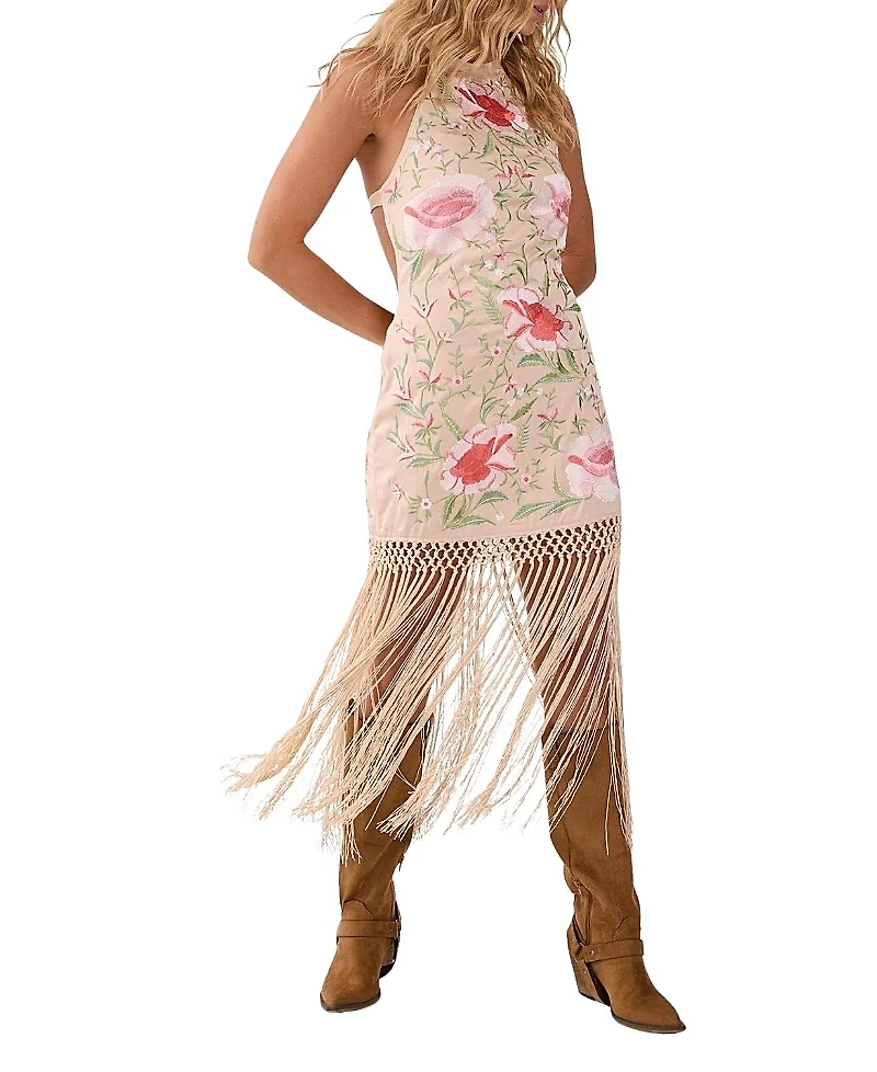 Nasty Gal Beaded Halter Fringe Mini Dress