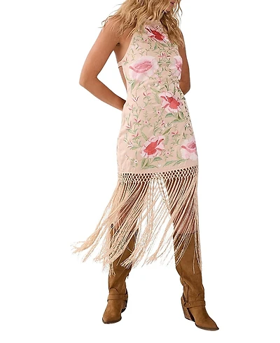 Nasty Gal Beaded Halter Fringe Mini Dress