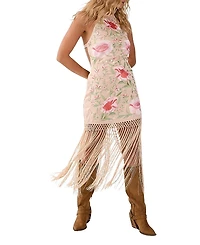 Nasty Gal Beaded Halter Fringe Mini Dress