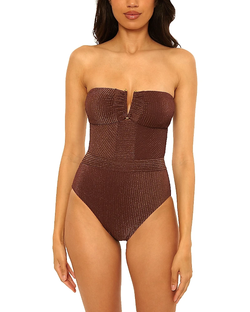 Becca by Rebecca Virtue Golden Isle Brinley Rib Bandeau One Piece Swimsuit