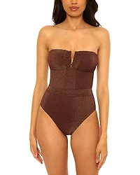 Becca by Rebecca Virtue Golden Isle Brinley Rib Bandeau One Piece Swimsuit