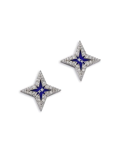 Roberto Coin 18K White Gold Stardust Diamond & Blue Ceramic Star Stud Earrings