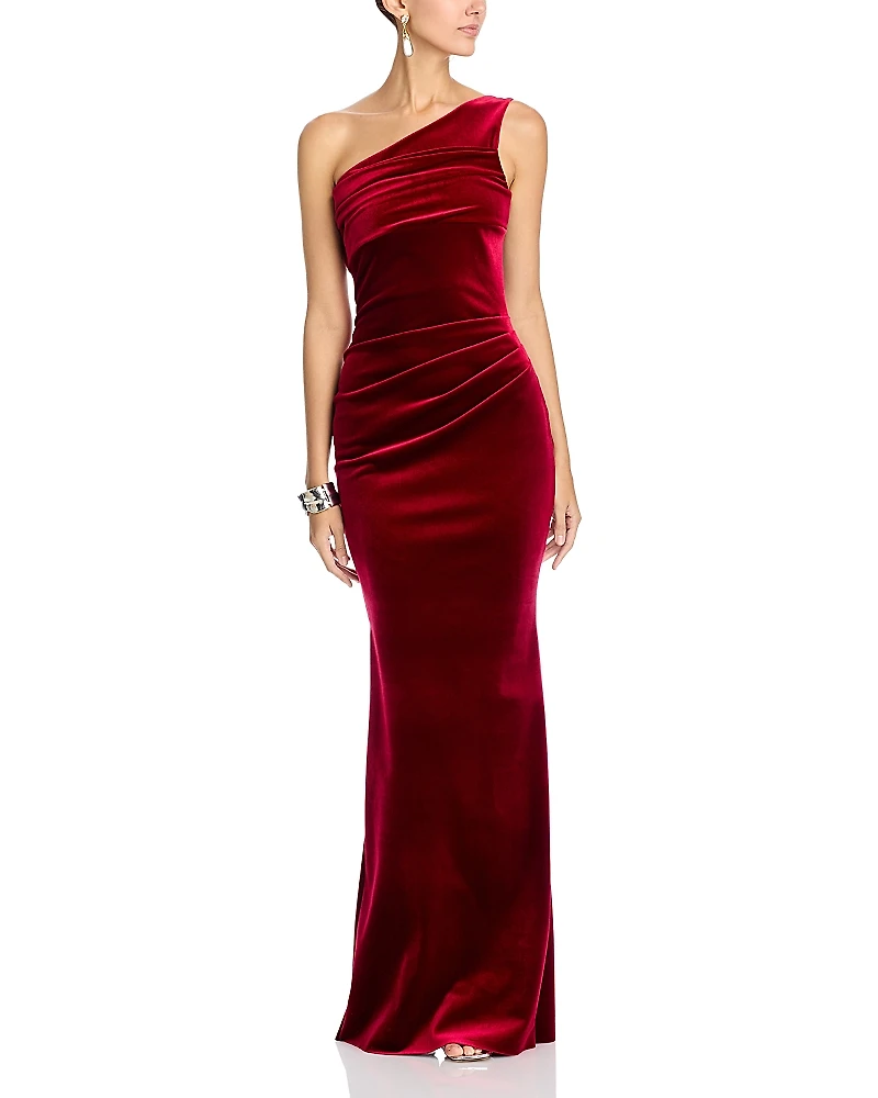 Chiara Boni La Petite Robe Epoque Velvet One Shoulder Gown