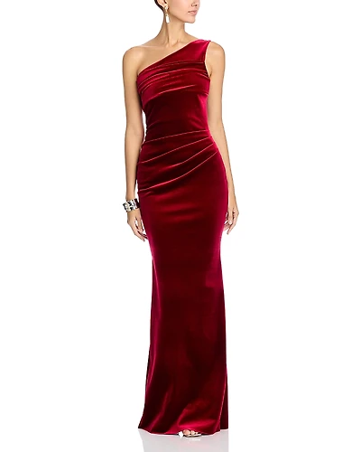 Chiara Boni La Petite Robe Epoque Velvet One Shoulder Gown