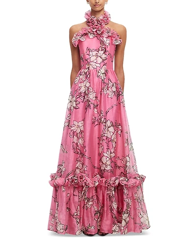 Leo Lin Isabelle Ruffled Halter Maxi Dress