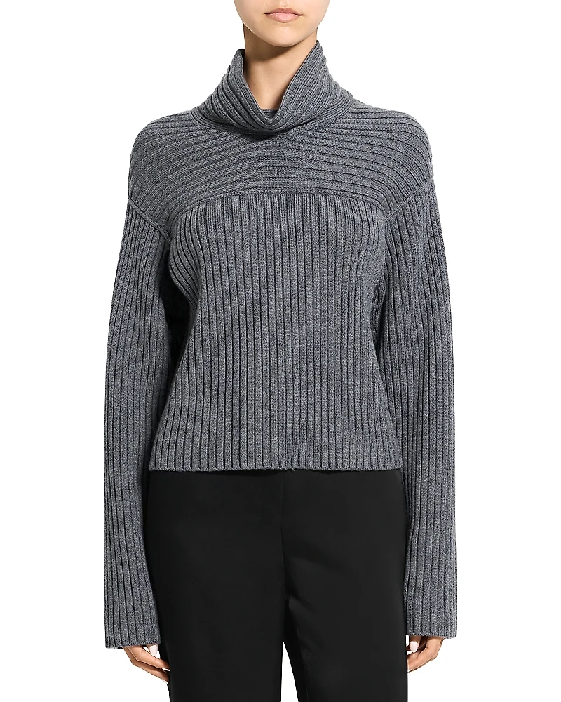 Theory Wool Ribbed Mock Neck Sweater