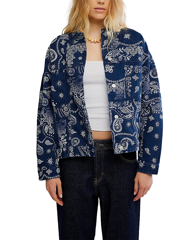Free People Opal Swing Printed Denim Jacket
