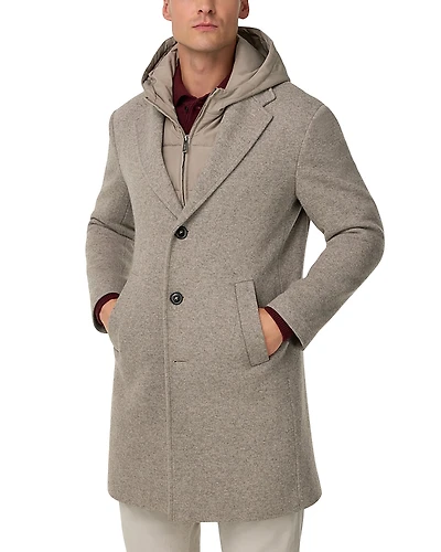 Boggi Milano Single Breasted Jersey Coat with Removable Hooded Insert