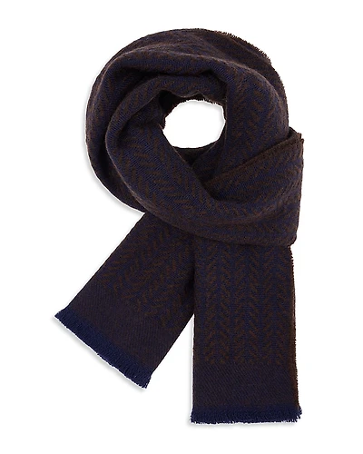 Boggi Milano Herringbone Jacquard Wool Scarf