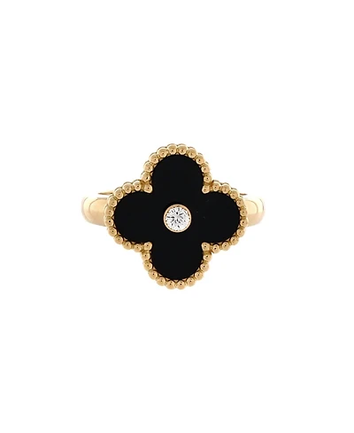 Pre-Owned Van Cleef & Arpels Vintage Alhambra Ring 18K Gold with Onyx and Diamond