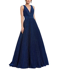 Mac Duggal Shimmering Georgette Pleated Sleeveless Gown