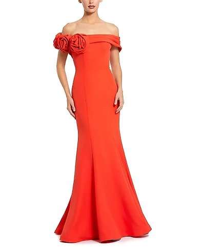 Mac Duggal 3D Floral Crepe Off-Shoulder Gown
