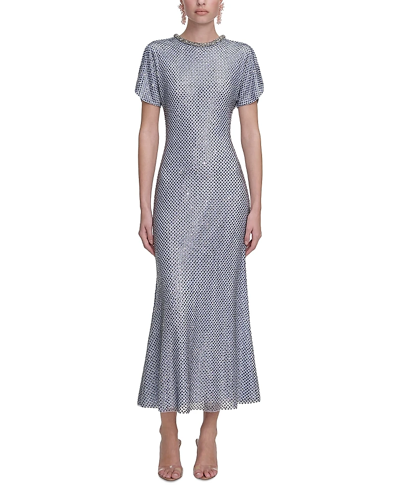 Self-Portrait Rhinestone Mesh Midi Dress