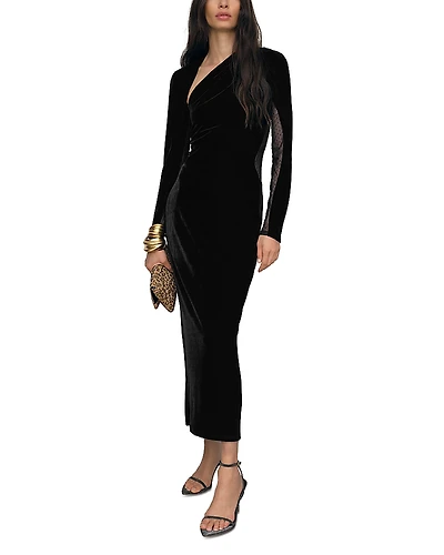 Reiss Petite Kass Sheer Panelled Velvet Midi Dress