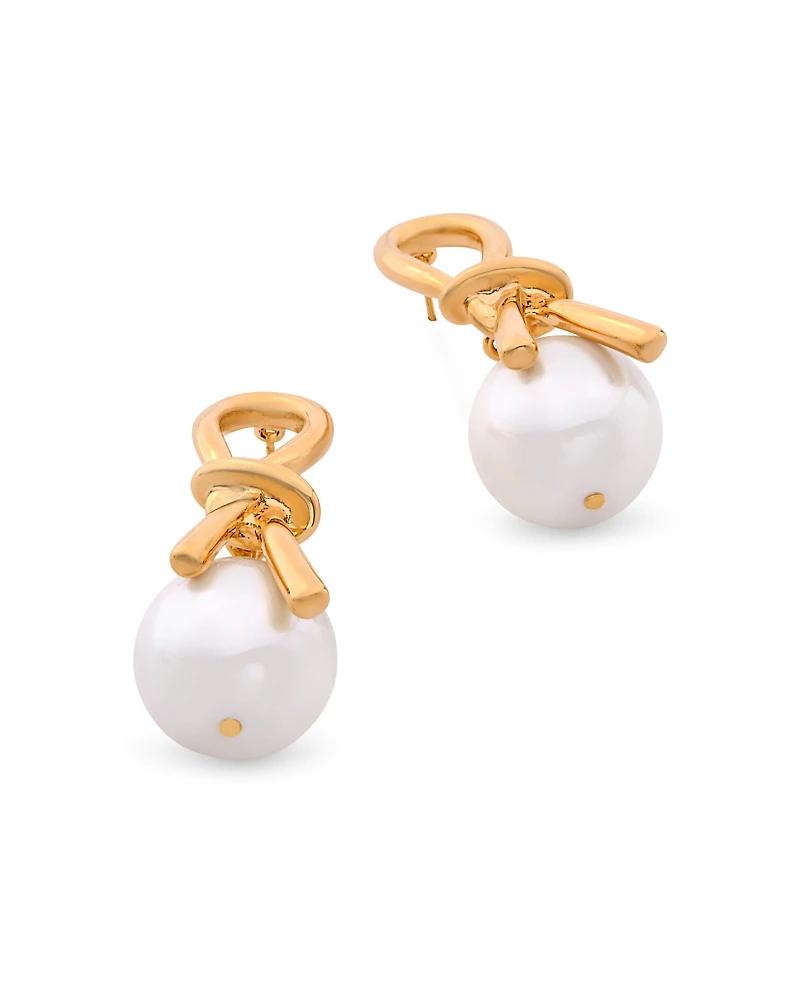 Aqua Knot & Imitation Pearl Earrings - Exclusive