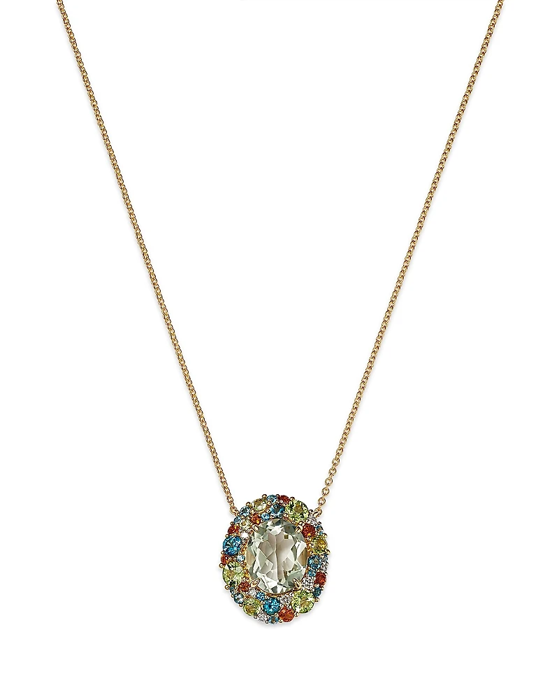 Bloomingdale's Fine Collection Prasiolite, Multi Gemstone & Diamond Halo Pendant Necklace