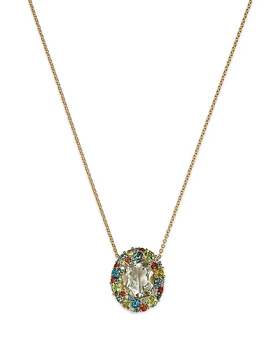 Bloomingdale's Fine Collection Prasiolite, Multi Gemstone & Diamond Halo Pendant Necklace