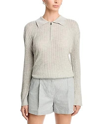 Brandon Maxwell Sabine Silk & Cashmere Zippered Polo Top