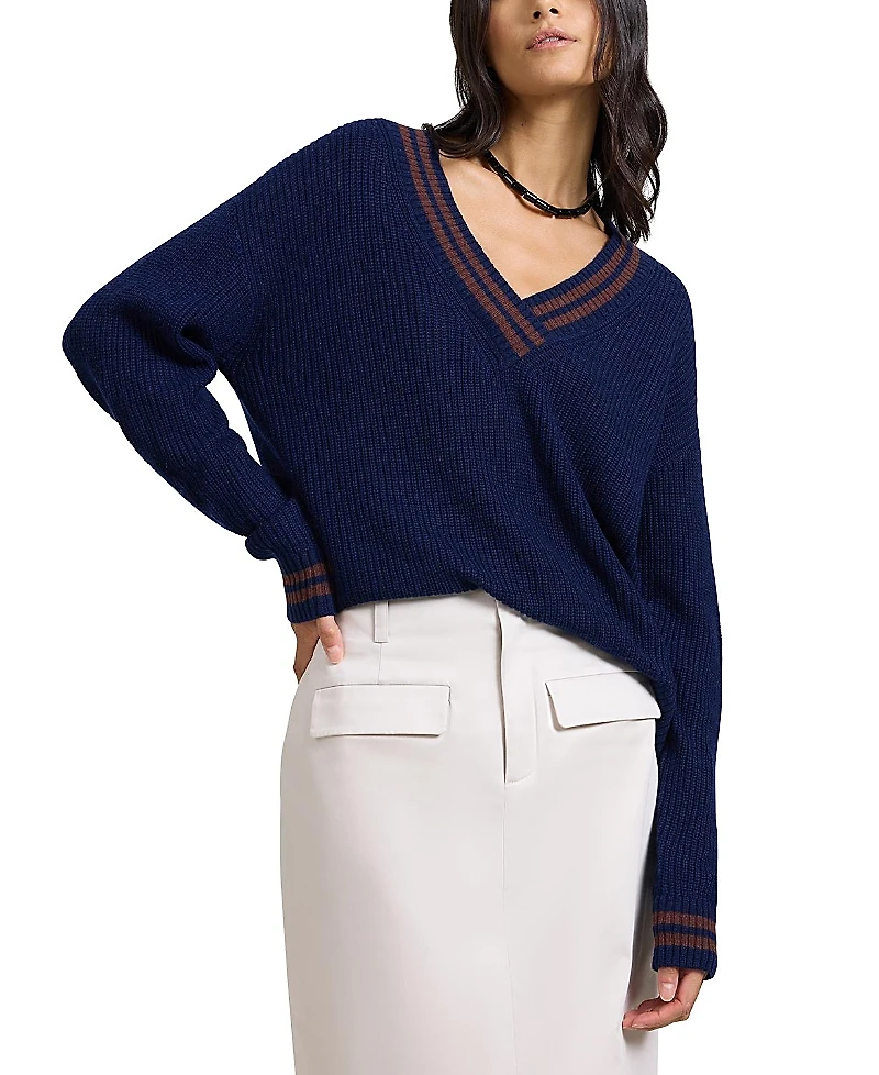 Onia Deep V-neck Varsity Pullover Sweater