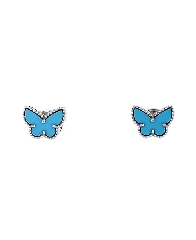 Pre-Owned Van Cleef & Arpels Sweet Alhambra Butterfly Stud Earrings 18K White Gold and Turquoise