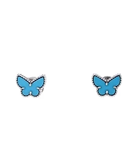 Pre-Owned Van Cleef & Arpels Sweet Alhambra Butterfly Stud Earrings 18K White Gold and Turquoise
