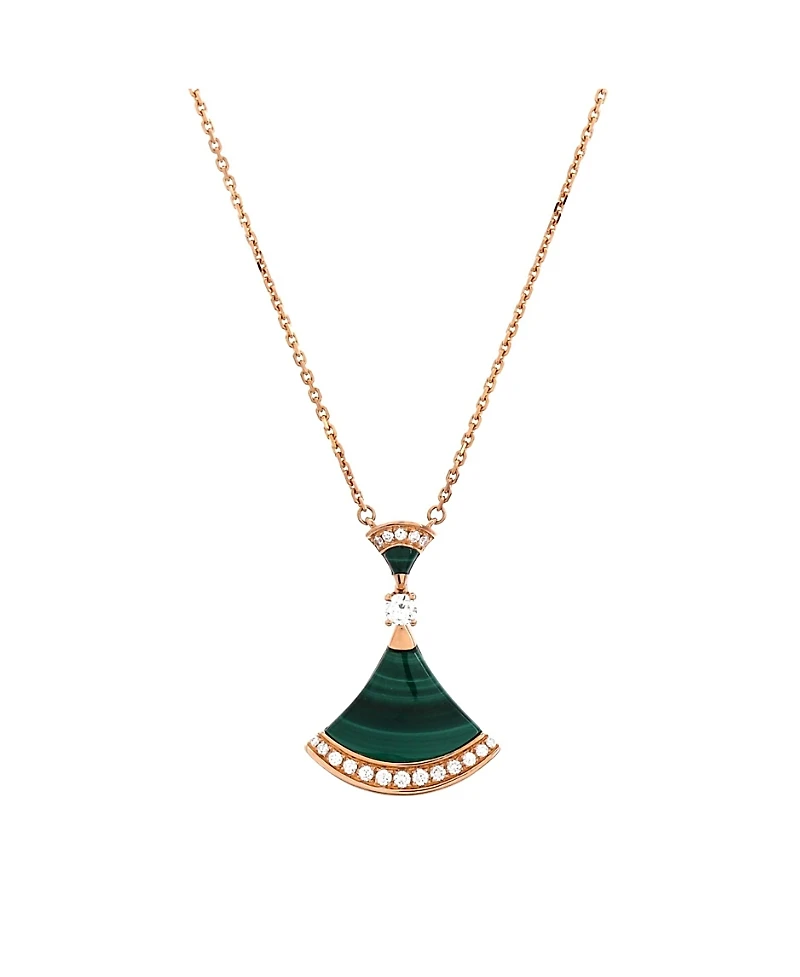 Pre-Owned Bvlgari Large Divas' Dream Pendant Necklace 18K Rose Gold with Malachite and Diamonds, 16.25