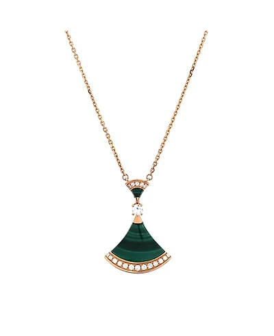 Pre-Owned Bvlgari Large Divas' Dream Pendant Necklace 18K Rose Gold with Malachite and Diamonds, 16.25