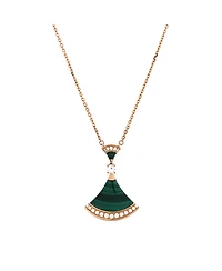 Pre-Owned Bvlgari Large Divas' Dream Pendant Necklace 18K Rose Gold with Malachite and Diamonds, 16.25