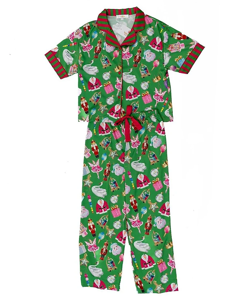 Sunshine Society Girls' Silky Holiday Bauble Short Sleeve Pants Set - Little Kid, Big Kid