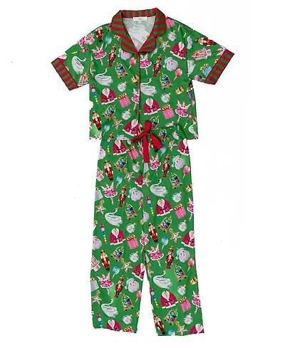 Sunshine Society Girls' Silky Holiday Bauble Short Sleeve Pants Set - Little Kid, Big Kid