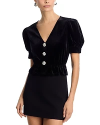 Aqua Velvet Crystal Bow Peplum Top - Exclusive