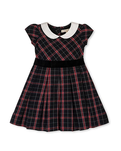 Hope & Henry Girls' Organic Stretch Poplin Peter Pan Collar Dress with Velveteen - Little Kid, Big Kid