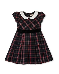 Hope & Henry Girls' Organic Stretch Poplin Peter Pan Collar Dress with Velveteen - Little Kid, Big Kid