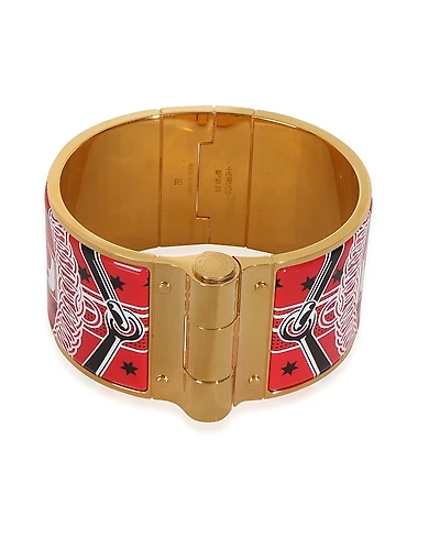 Pre-Owned HERMES Eperon d'or Bandana Enamel Hinged Gold Plated Bracelet