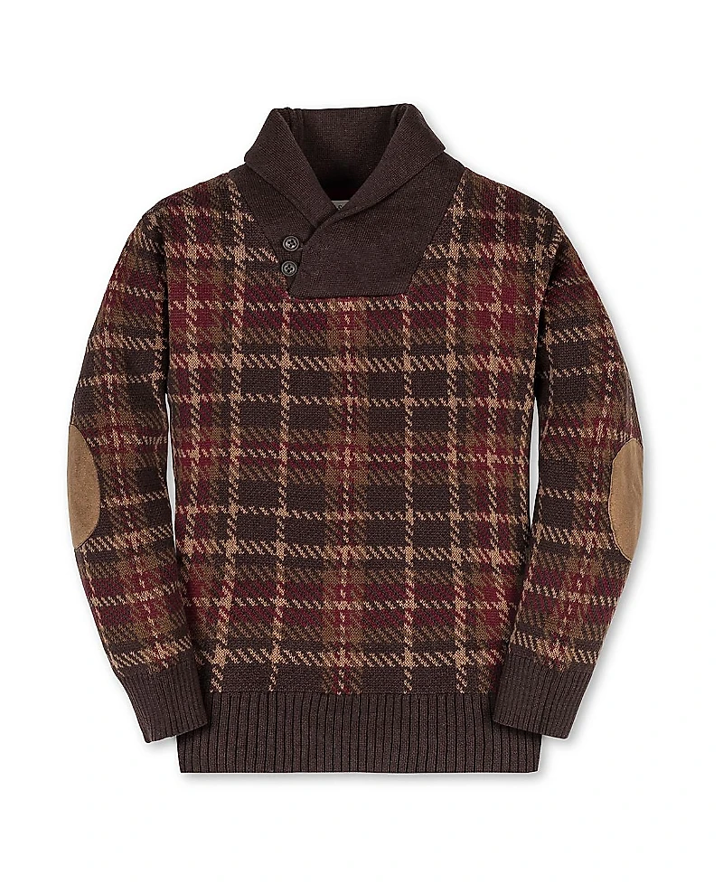 Hope & Henry Boys' Organic Long Sleeve Intarsia Shawl Collar Sweater with Elbow Patches - Little Kid, Big Kid