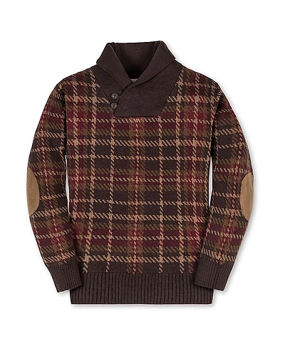 Hope & Henry Boys' Organic Long Sleeve Intarsia Shawl Collar Sweater with Elbow Patches - Little Kid, Big Kid