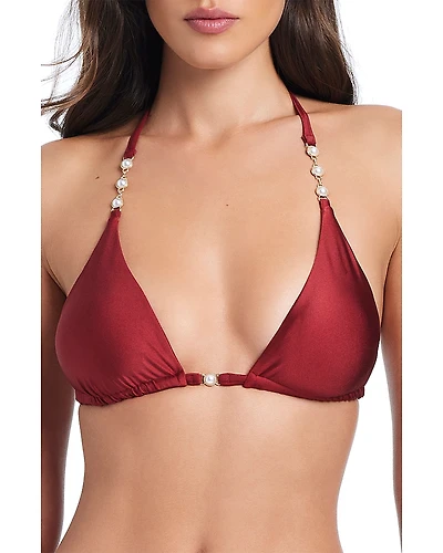 Red Carter Embellished Classic Triangle Bikini Top