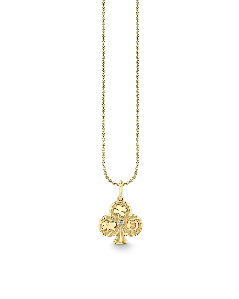 Sydney Evan 14K Yellow Gold Diamond Ace of Clubs Charm Necklace, 16